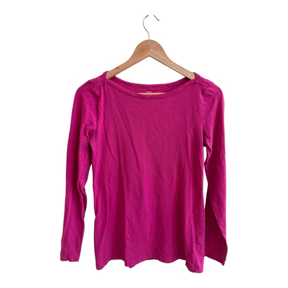 J Crew Factory Bright Pink Long Sleeve Artist Tee Boat Neck Womens Size M Cotton - Picture 1 of 7